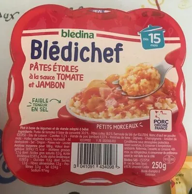 Blédichef BLEDICHEF 250g Pâtes Etoiles à la Sauce Tomate et Jambon Dès 15 mois