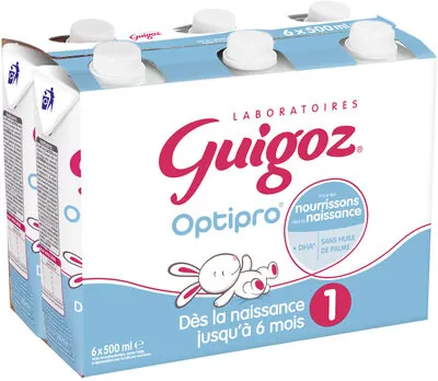 Nestlé GUIGOZ 1 Optipro Classique Lait Infantile 1er âge dès la Naissance 6x500ml