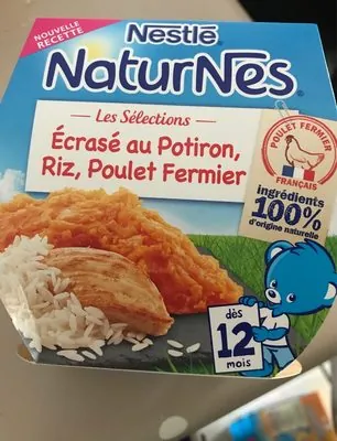 Nestlé Plats bébé 12 mois, écrasé potiron riz poulet Naturnes