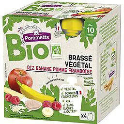 Pommette Gourde BIO Brassé végétal riz framboise banane - 340g (4x85g) - 10 mois