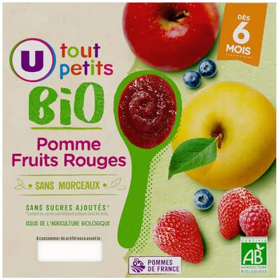 U Dessert bébé Pomme fruits rouges, de 6 à 12 mois - 4x100g - Petits pots bébé