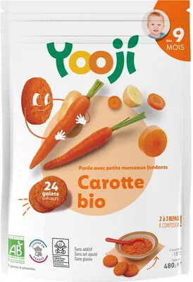 Yooji Purée surgelée de carotte bio avec petits morceaux fondants pour bébé dès 9 mois