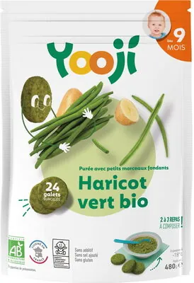 Yooji Purée surgelée de haricot vert bio avec petits morceaux fondants pour bébé dès 9 mois